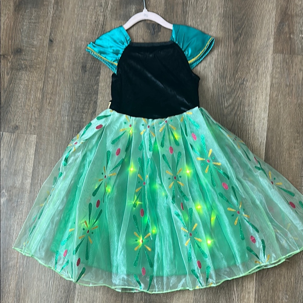 Kids Frozen Anna Green and Gold Light-Up Costume Dress - Picture 9 of 11